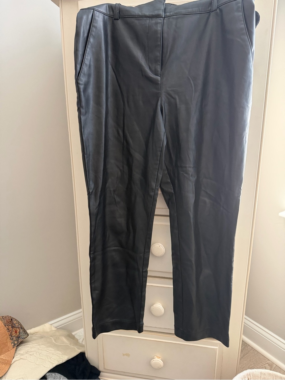 LOFT Black Faux Leather Straight-Leg Pants